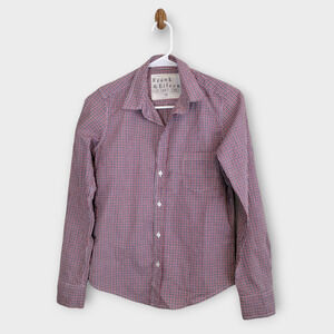 Frank & Eileen Shirt Womens XS Red White Blue Linen Barry Checkered Button Front